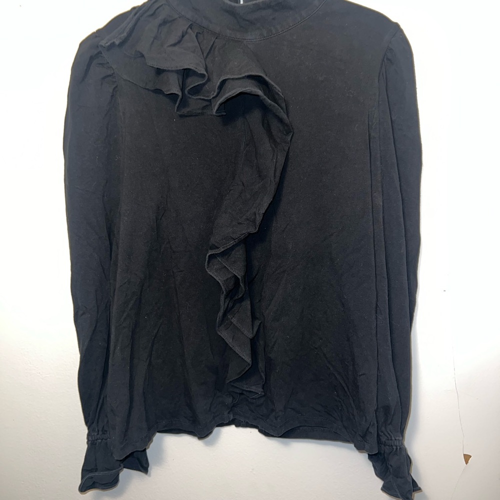 INC International Concepts Black Ruffled Long-Sleeve Blouse